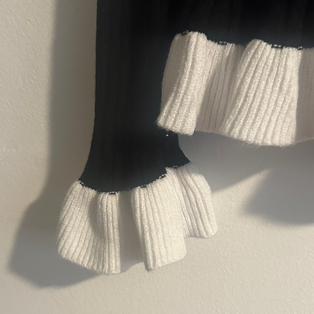 Black Ribbed Button Cardigan with White Ruffle Trim - Picture 4 of 6